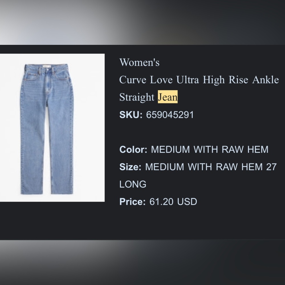 Abercrombie & Fitch love curve  Ankle Straight Women's Jeans